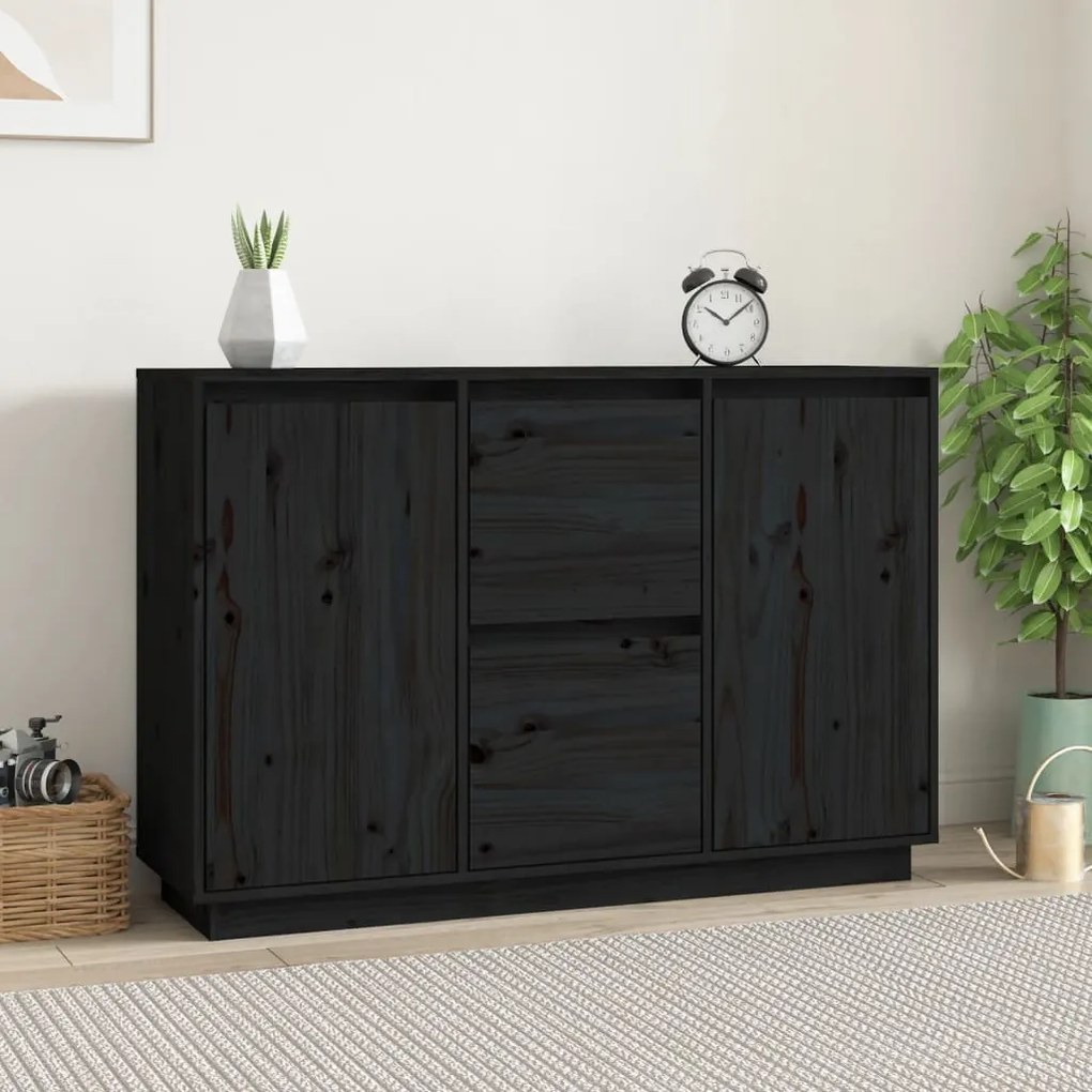 Credenza nera 111x34x75 cm in legno massello di pino