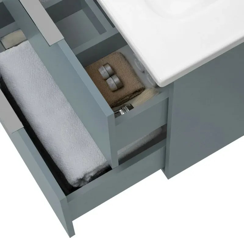 Mobile bagno sospeso 80cm azzurro polvere con cassetti lavabo e specchio Elva