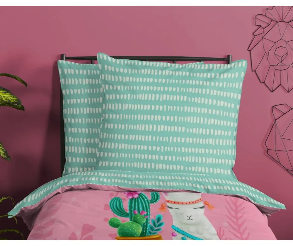 Set copripiumino e federa da bambini rosa/turchese in cotone per letto singolo 140x200 cm Lalama – Good Morning