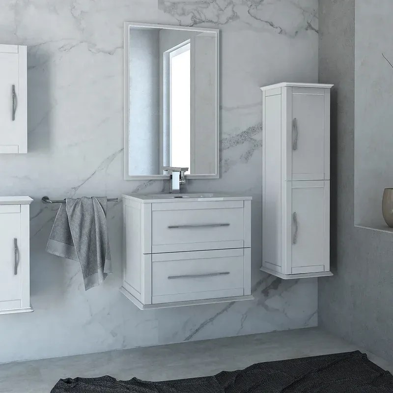 Mobile da bagno sotto lavabo Tiffany bianco opaco laccato opaco L 60 x H 55 x P 46 cm 2 cassetti, lavabo non incluso