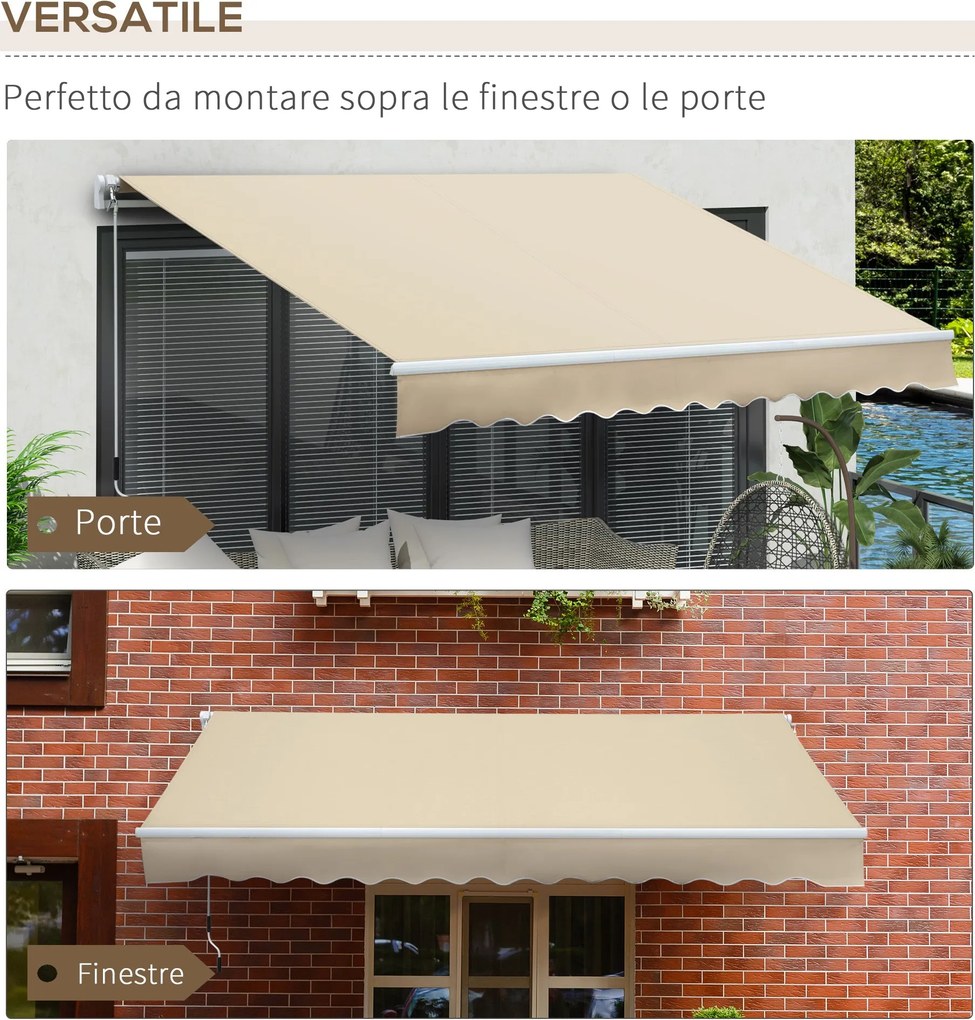 Tenda da Sole per Esterno a Bracci Avvolgibile 360x250 cm con Apertura a Manovella Crema...