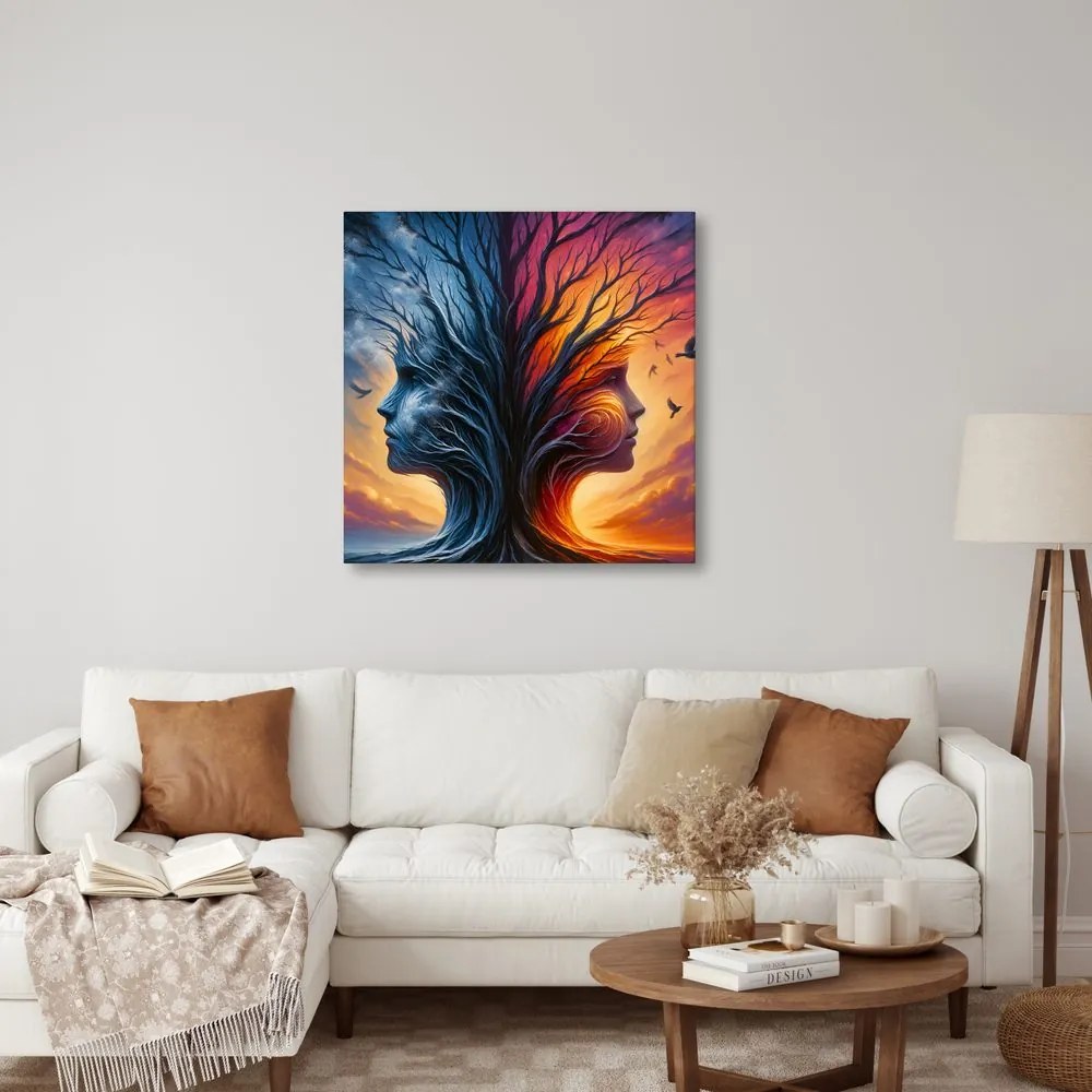 Quadro su tela – Volti nelle chiome dell’albero della vita