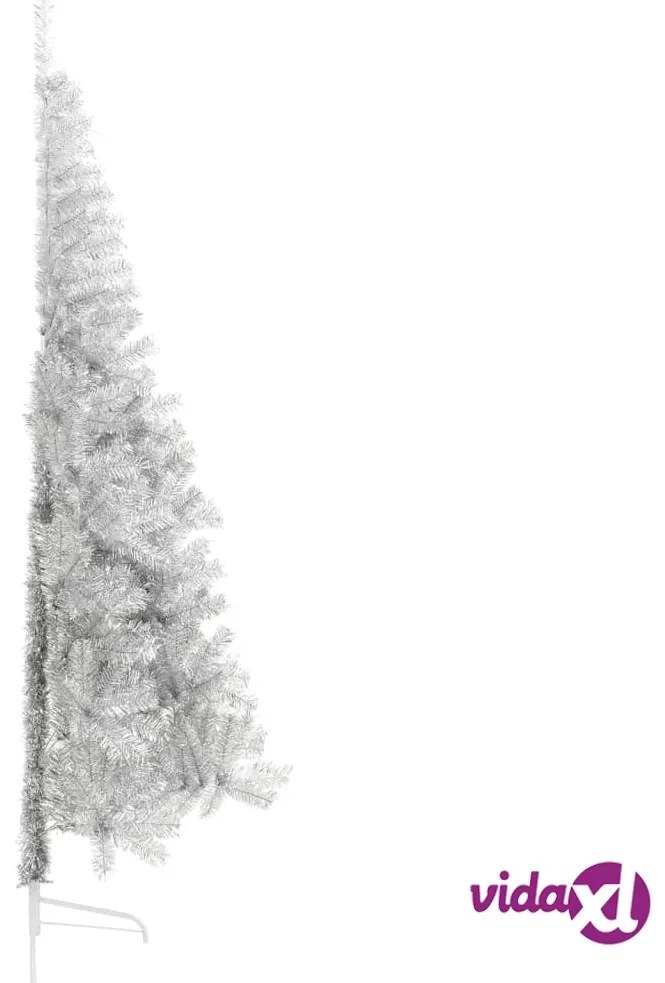 vidaXL Albero di Natale a Metà con Supporto Argento 210 cm PET