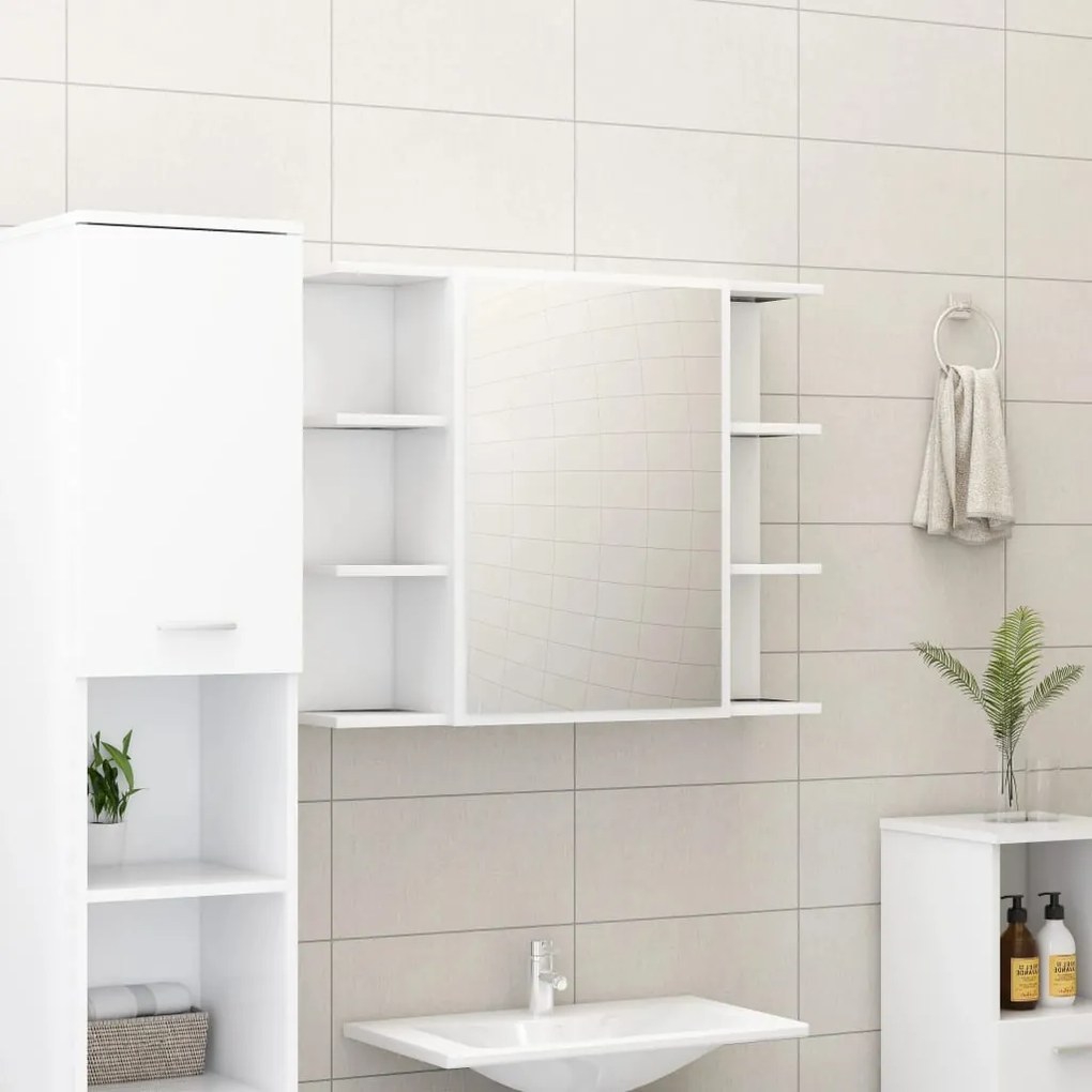 Armadio Da Bagno Bianco 80x20,5x64 Cm İn Legno Multistrato /