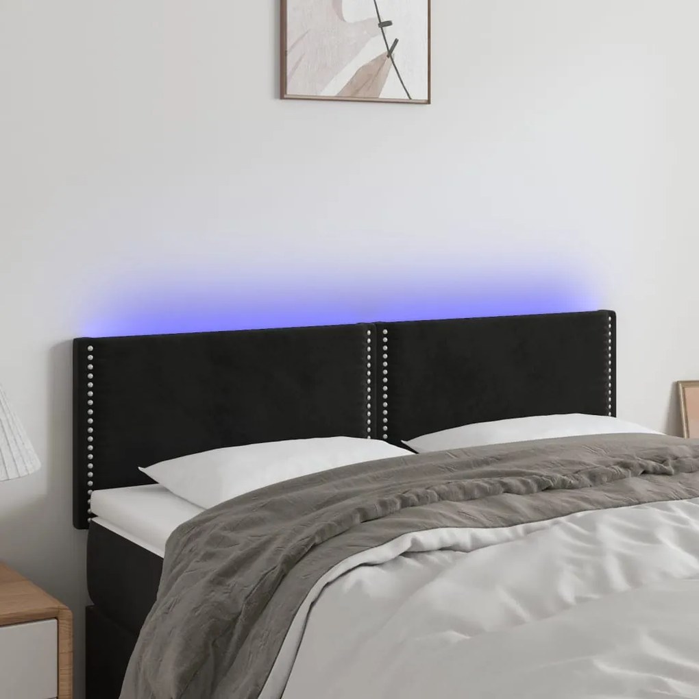 Testiera A Led Nera 144x5x78/88 Cm İn Velluto /