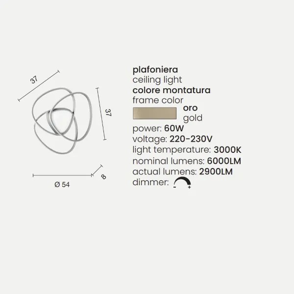 Plafoniera Led ROSE dimmerabile in metallo verniciato Oro D54 cm