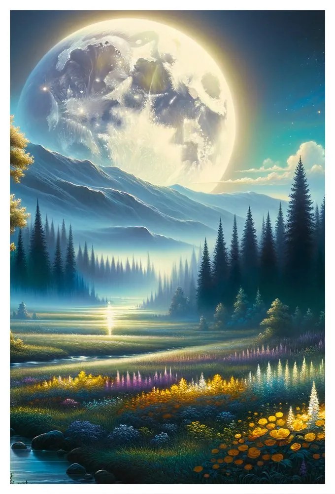 Quadro su tela – Natura notturna tranquilla con fiume