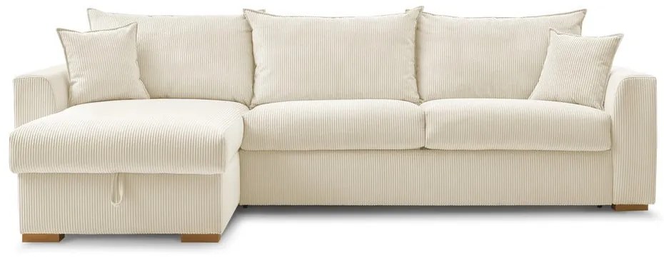 Divano angolare color crema allungabile (con composizione variabile) con rivestimento in velluto a coste Augustin – Bobochic Paris