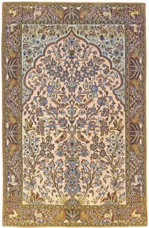 Ghom Tappeto persiano 140 x 210 Beige (Iran) Annodato A Mano