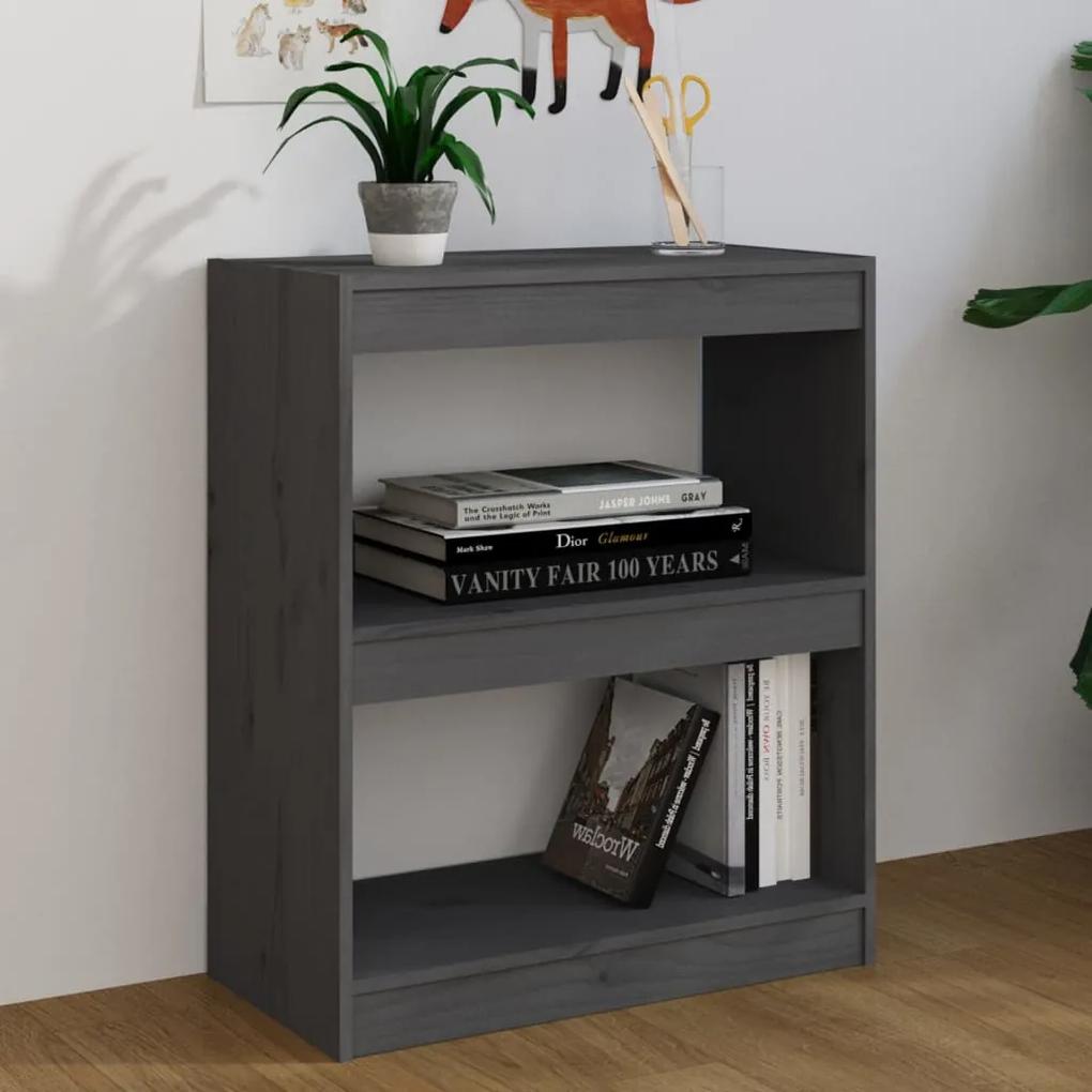 Libreria/divisorio grigio 60x30x71,5 cm in massello di pino