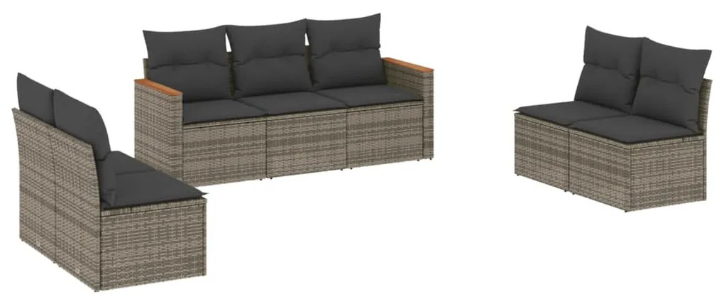 Set Divani da Giardino 7 pz con Cuscini Grigio in Polyrattan