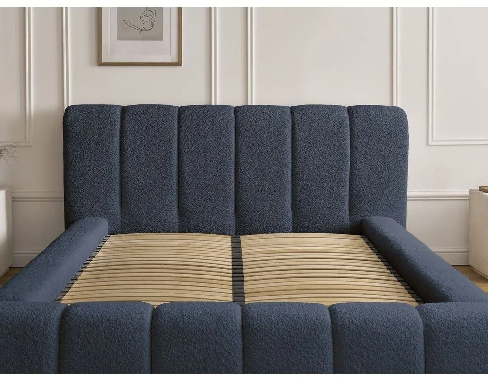 Letto matrimoniale imbottito blu scuro contenitore e rete inclusi 160x200 cm Denali - Bobochic Paris