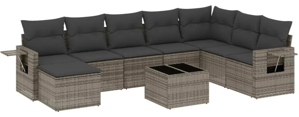 Set divano da giardino 9 pz con cuscini grigio in polyrattan