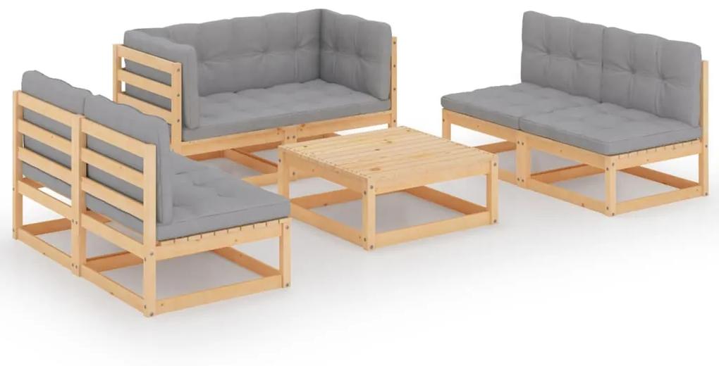 Set divani da giardino 7 pz con cuscini legno massello di pino
