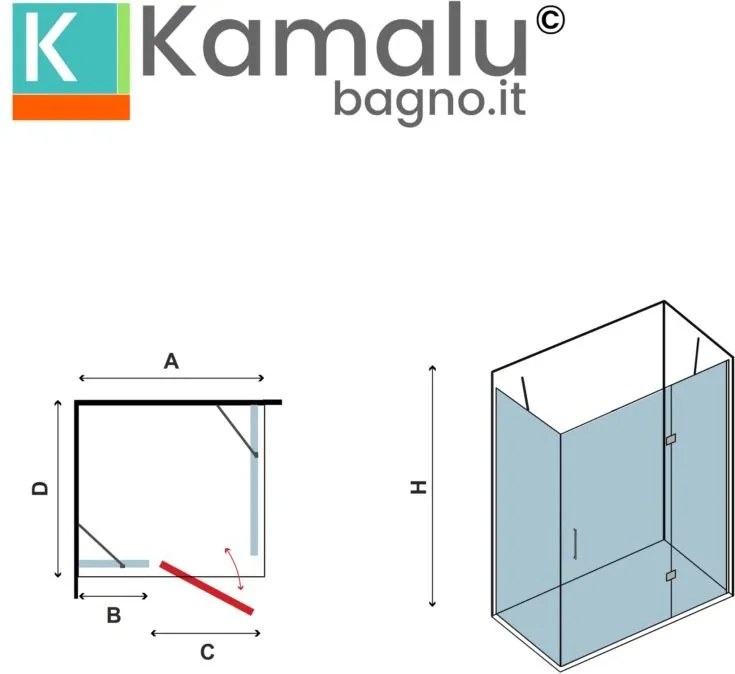 Box doccia 120x90 anta battente vetro anticalcare 8mm altezza 200h KT5000 - KAMALU