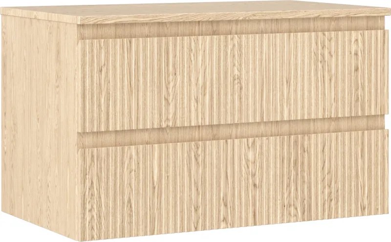 Mexen Rivel mobiletto da bagno sotto lavabo 80 cm con piano, 2 cassetti, scanalato, rovere - 91A20-08047-2-BFFC81