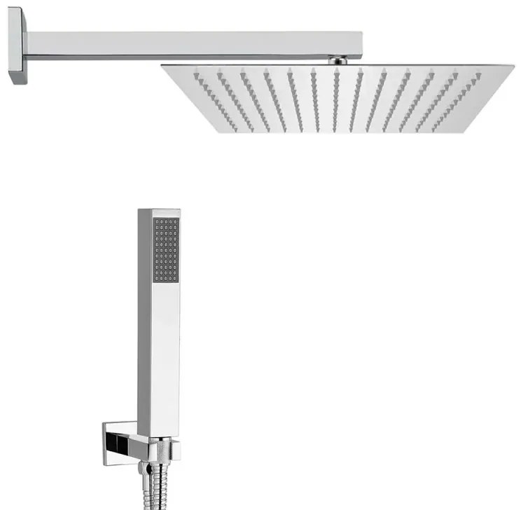 Set doccia cromato con braccio soffione quadrato 40x40 e kit doccia