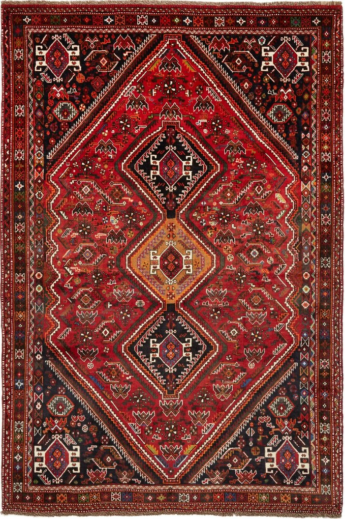Shiraz Tappeto persiano 280 x 190 Rosso (Iran) Annodato A Mano