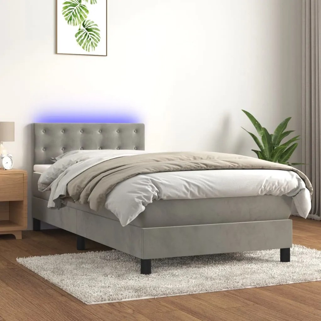 Letto A Molle Materasso E Led Grigio Chiaro 90x190 Cm Velluto /