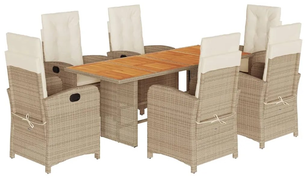 Set pranzo da giardino 7 pz con cuscini beige misto polyrattan