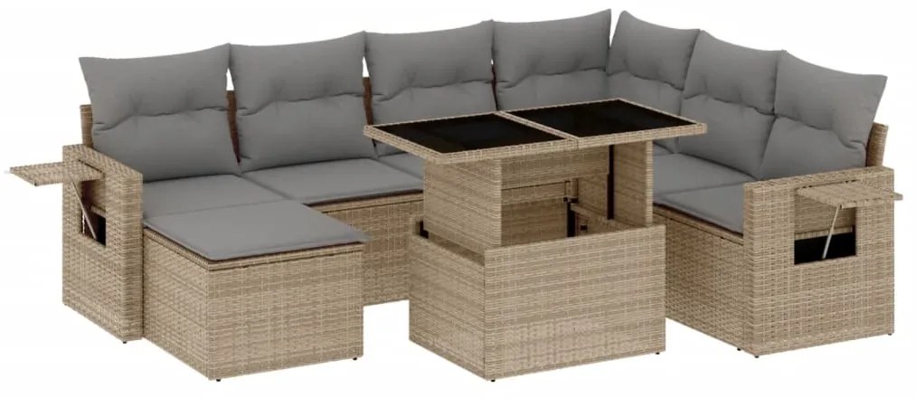 Set divano da giardino 8 pz con cuscini beige in polyrattan