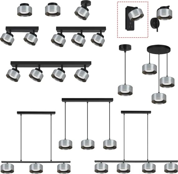 Brilagi - Lampada da parete con porta USB AURA LUX 1xGX53/30W/230V nero/fumé