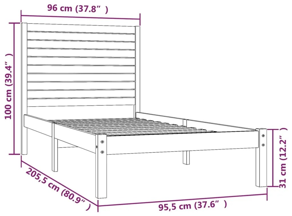 Giroletto Nero in Legno Massello 90x200 cm