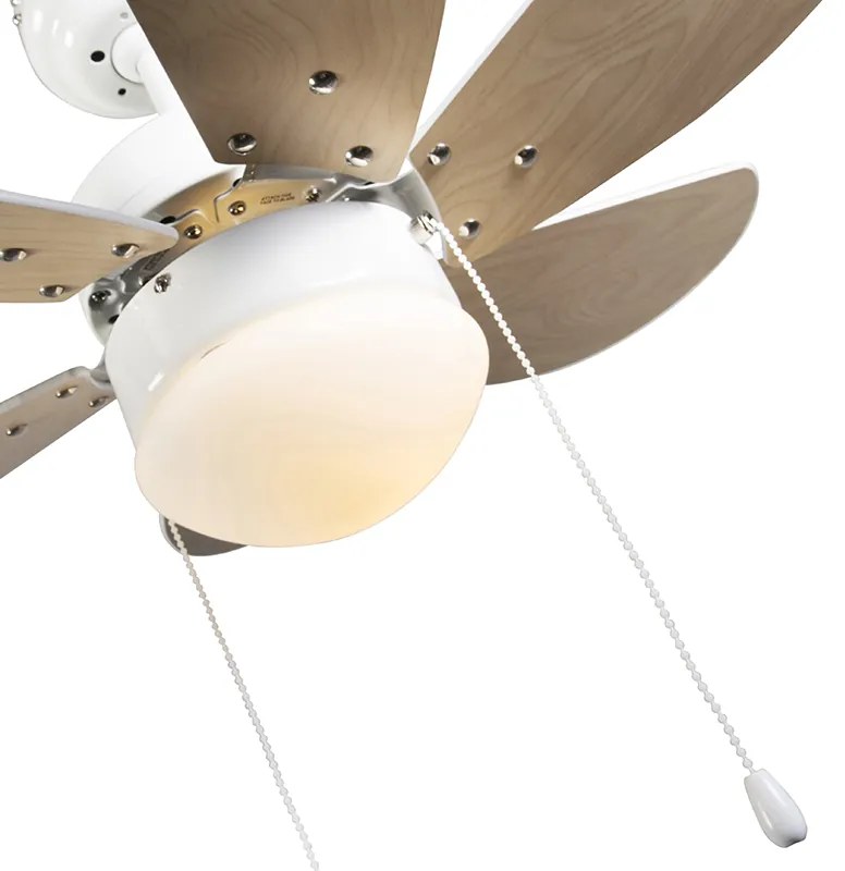 Ventilatore da soffitto bianco con stampa legno 80 cm con interruttore a catena - Fresh