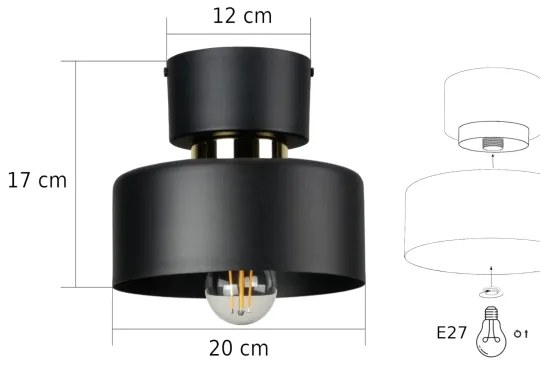 Plafoniera IGNIA 1xE27/60W/230V nero/oro
