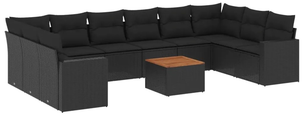 Set divani da giardino 11 pz con cuscini in polyrattan nero