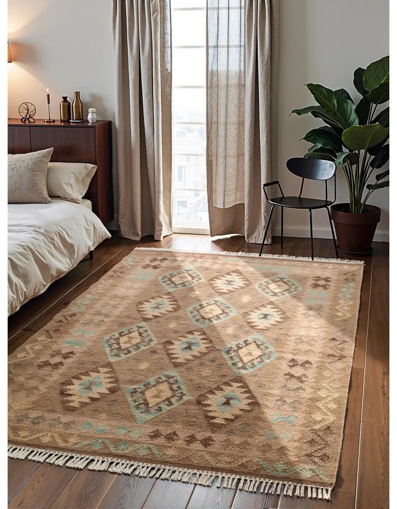 Tappeto azzurro/beige in lana reversibile/tessuto a mano 200x290 cm Kamal Dune – Nouristan