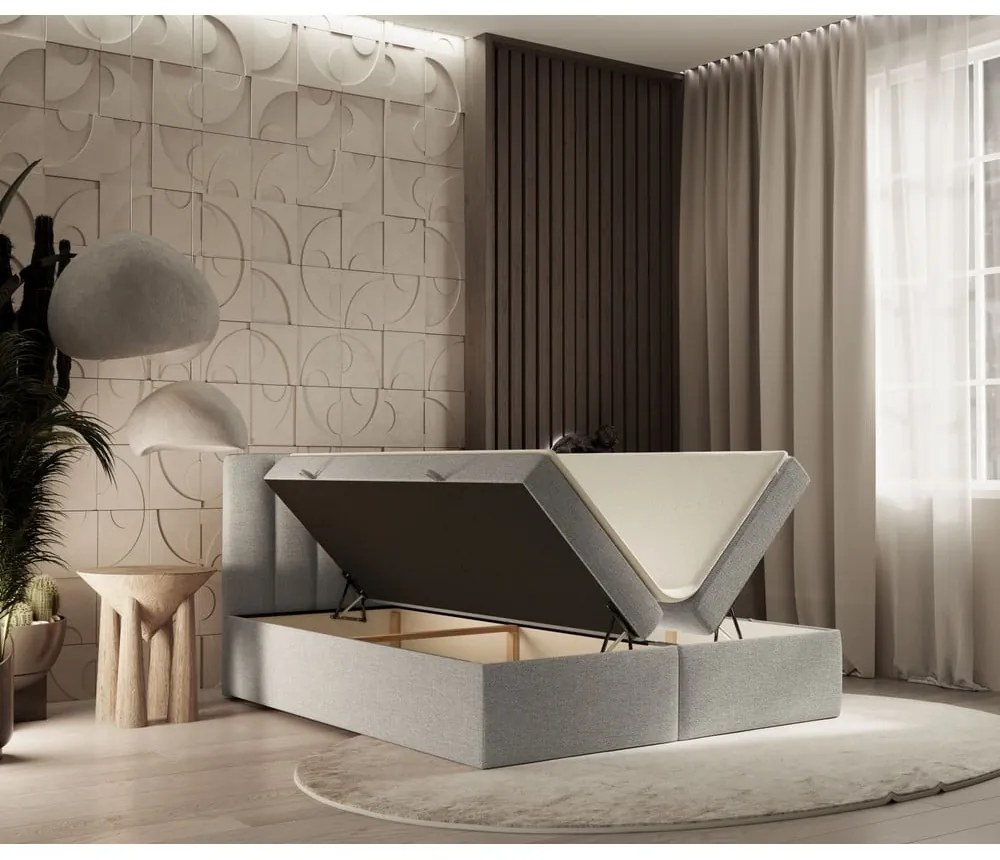 Letto boxspring grigio chiaro con contenitore 140x200 cm Novento - Maison de Rêve