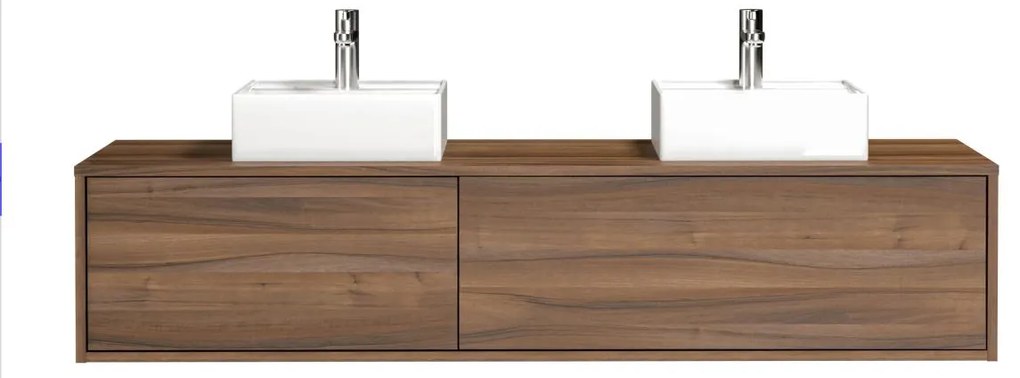 Mobile per bagno sospeso con lavabo doppio L150 cm Naturale scuro - ISAURE II