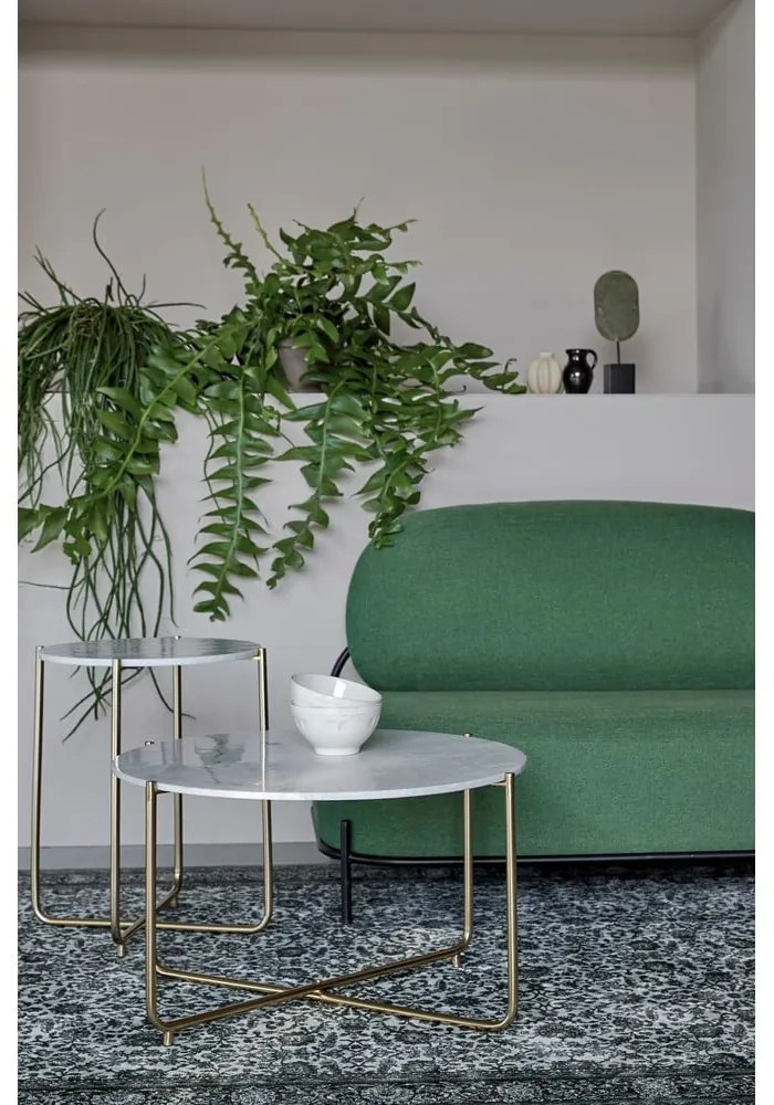 Tavolino da salotto rotondo bianco/dorato con piano in marmo ø 70 cm Timpa – White Label