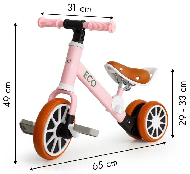 Triciclo di equilibrio per bambini in rosa ECOTOYS