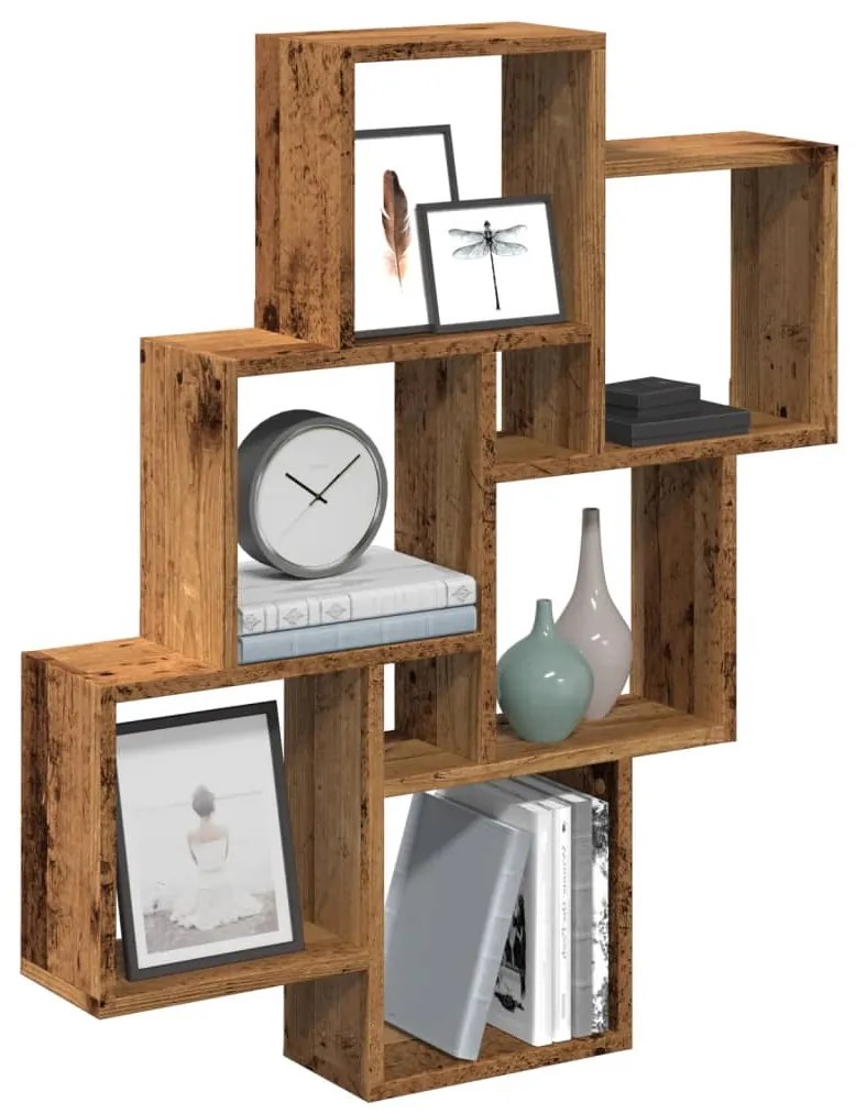 Mensola A Muro A Cubo Legno Antico 78x15x93cm Legno Multistrato /