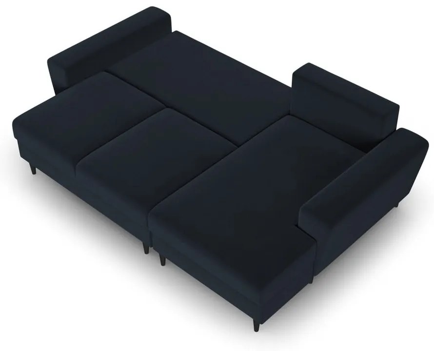 Divano angolare blu scuro allungabile e con contenitore (con penisola a destra/con chaise lounge) con rivestimento in velluto Kyoto – Cosmopolitan Design