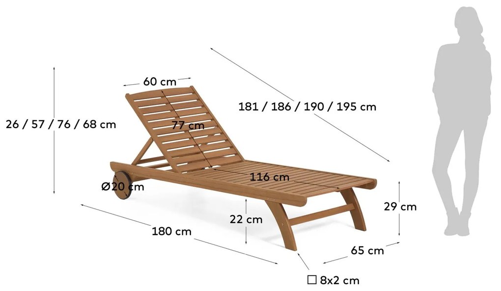 Kave Home - Lettino da esterno Beila in legno massello di eucalipto FSC 100%