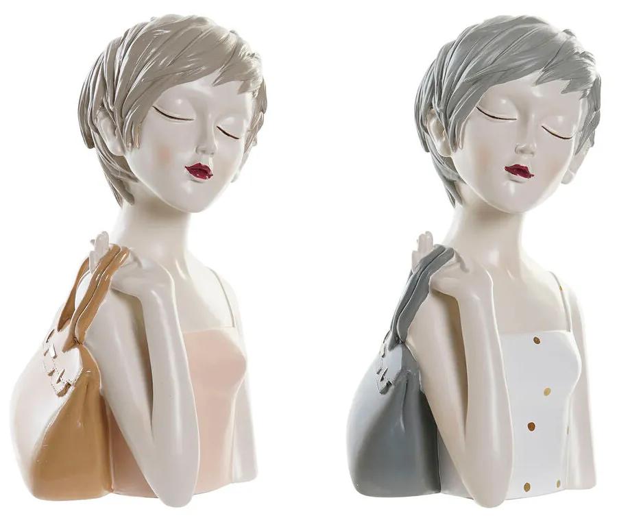 Statua Decorativa DKD Home Decor Rosa Bianco Resina Fashion Girls (15 x 15 x 27,5 cm) (2 Unità)