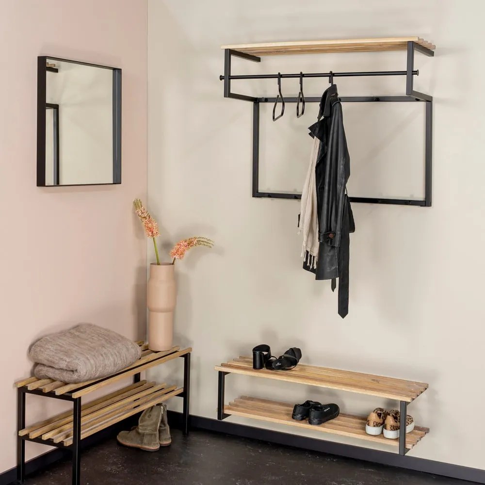 Attaccapanni da parete nero/di colore naturale in metallo con scaffale 100 cm Rizzoli – Spinder Design