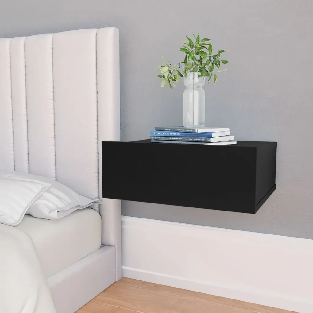 Comodino pensile nero 40x30x15 cm in truciolato