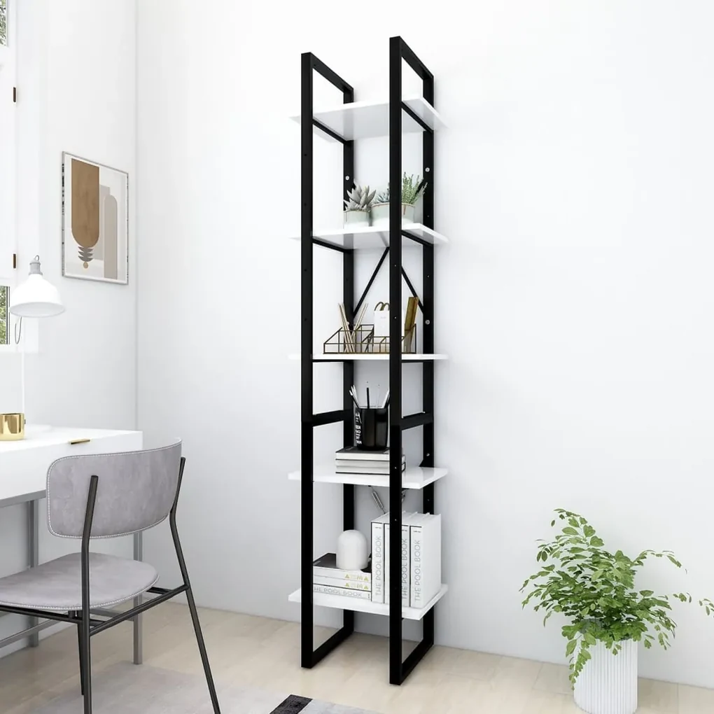 Libreria a 5 ripiani bianca 40x30x175 cm in legno multistrato