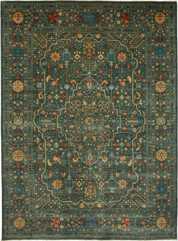 Samarkand Tappeto 360x270 Verde (Pakistan) Annodato A Mano