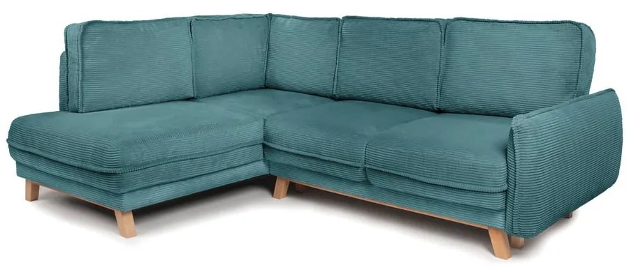 Divano angolare turchese allungabile (con penisola a sinistra) con rivestimento in velluto a coste Tori – Bonami Selection
