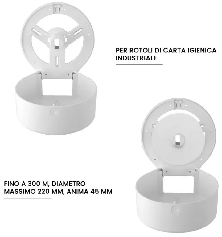Distributore di carta igienica a rotoli fino a 300 mt in ABS bianco