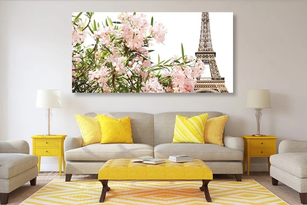 Stampa su tela – Torre Eiffel e fiori rosa