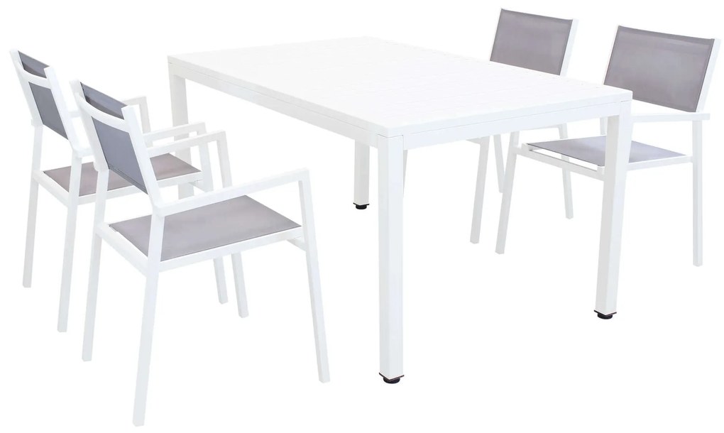 OMEN - set tavolo in alluminio cm 150 x 90 x 74 h con 4 poltrone Aulus