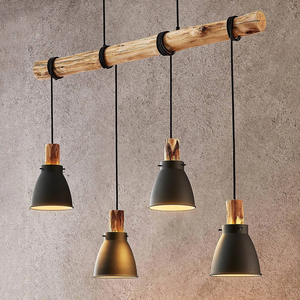 Lampada a sospensione Lindby Trebale, a 4 luci, E14, metallo, legno