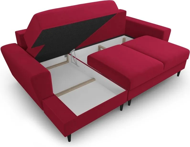 Divano angolare rosso allungabile e con contenitore (con penisola a sinistra/con chaise lounge) con rivestimento in velluto Kyoto – Cosmopolitan Design