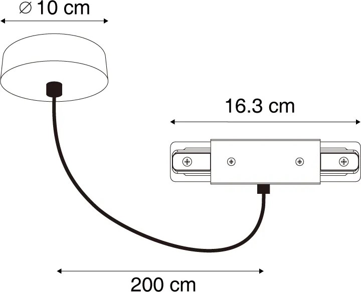 Alimentatore a I per binario monofase con piastra di montaggio rotonda Nero - Iconic